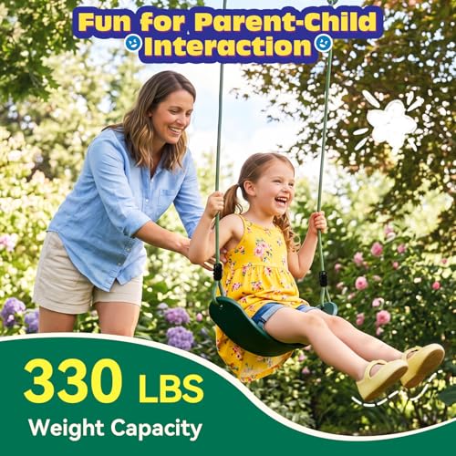HeyZoo 2 Pack Heavy Duty Kids Swing Seats 330LBS, Green, Adjustable Rope