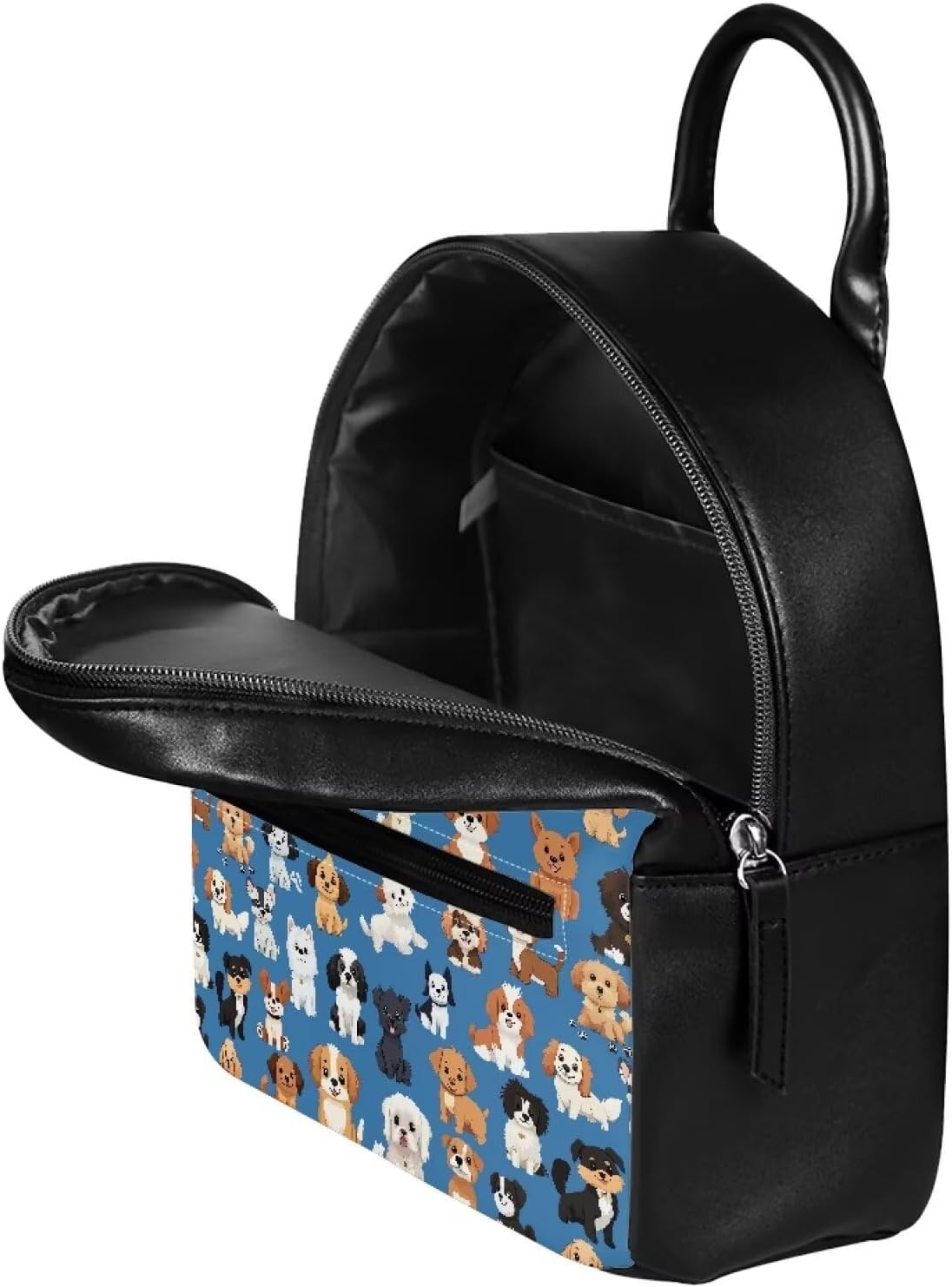 Showudesigns Mini Backpack for Teen Girls - Cute Leather Dog Design | Blue Travel Purse & School Bag