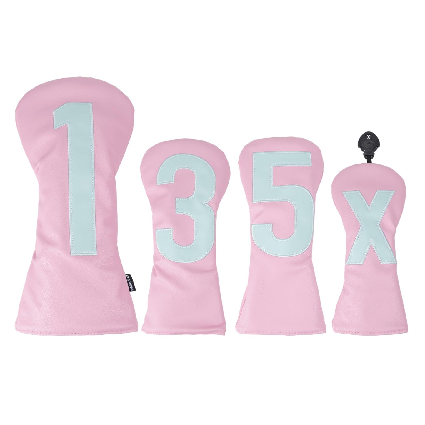 Andux 4Pack/Set PU Large Number Golf 460cc Driver Fairway Woods Hybrids Club Head Covers Pink