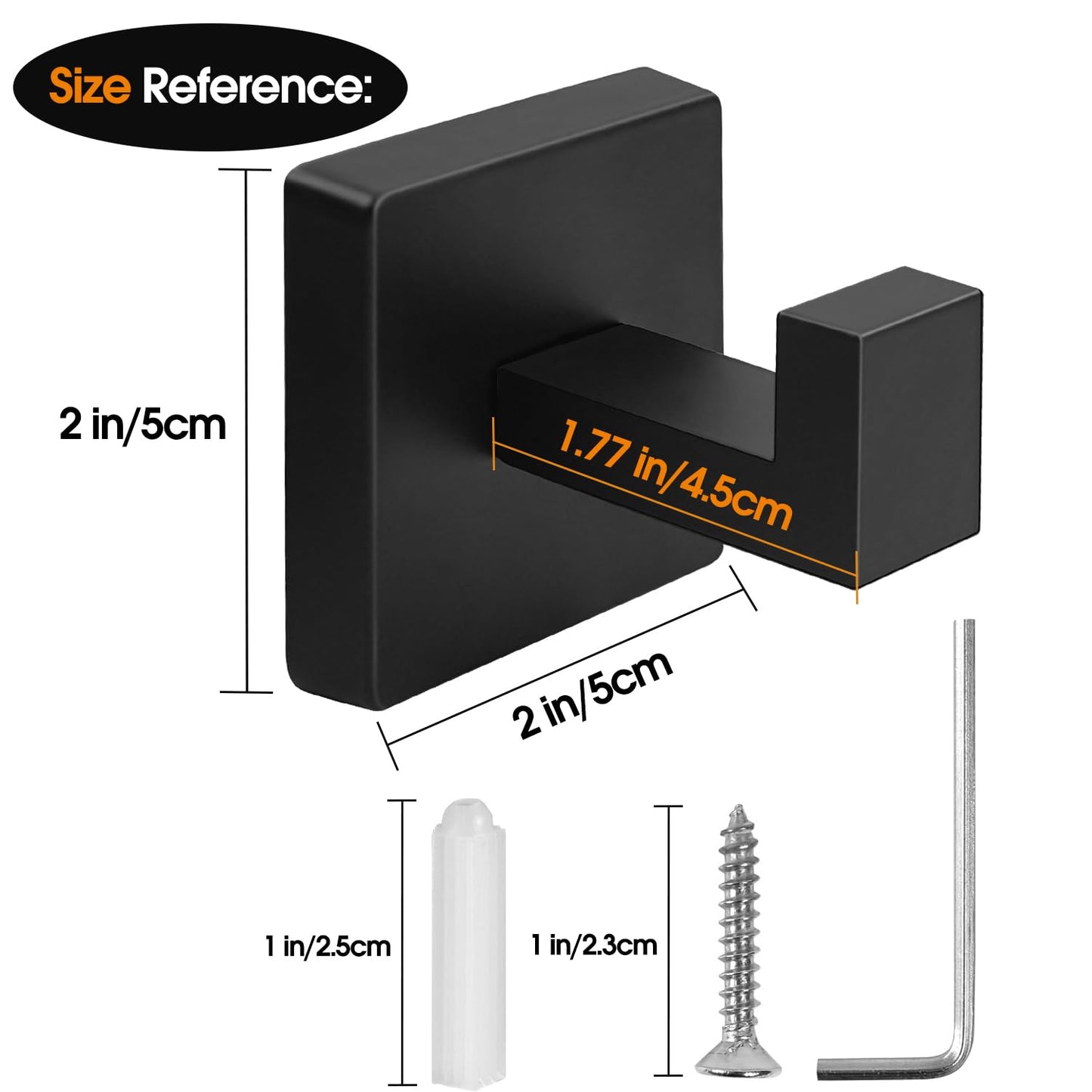 4 Pack Matte Black Towel Hooks - Heavy Duty Stainless Steel Wall Hooks for Bathroom, Kitchen, Bedroom & Closet - Modern Square Design Robe & Towel Holder for Coats, Bags, Hats & More