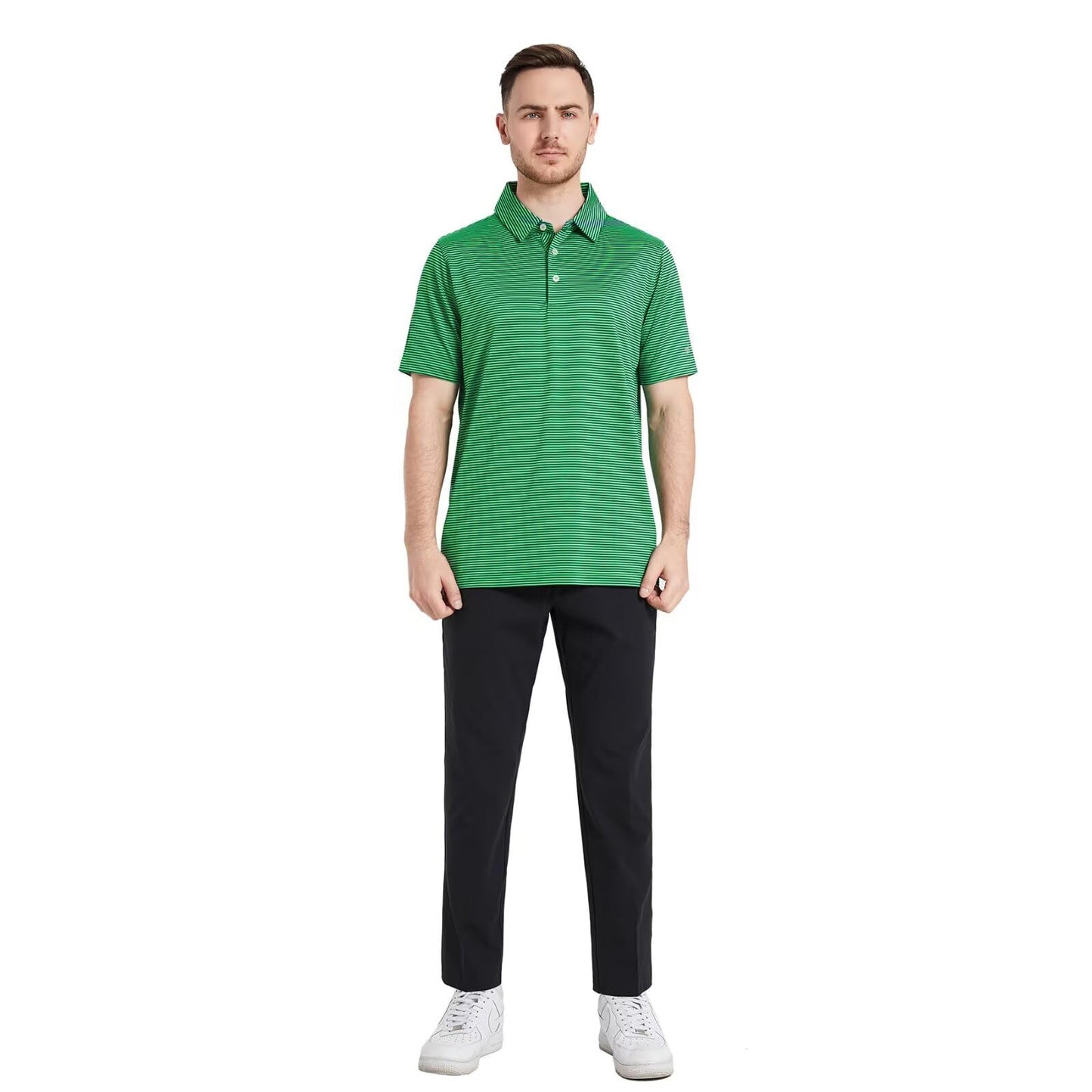 Golf Shirts for Men Dry Fit Moisture Wicking Casual Sport Short Sleeve Mens Golf Polo Shirts Green Stripe