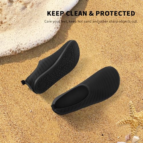 Unisex Aqua Water Shoes - Quick-Dry Swim Socks - Black, Women 7-8/Men 6-7