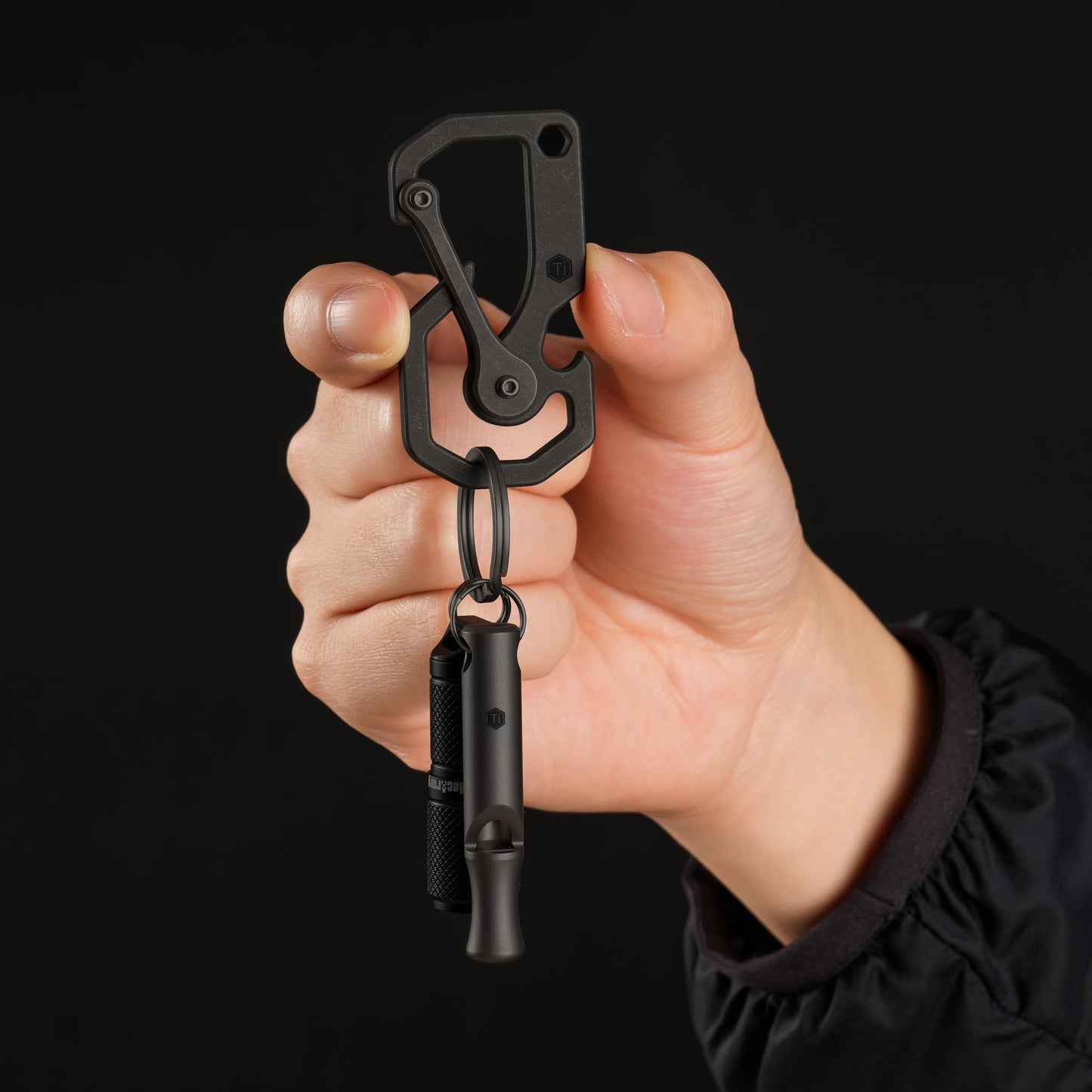 KeyUnity Titanium Carabiner Keychain Tool, 3 Functions in 1 Multitool for Everyday Carry (KU06BK)