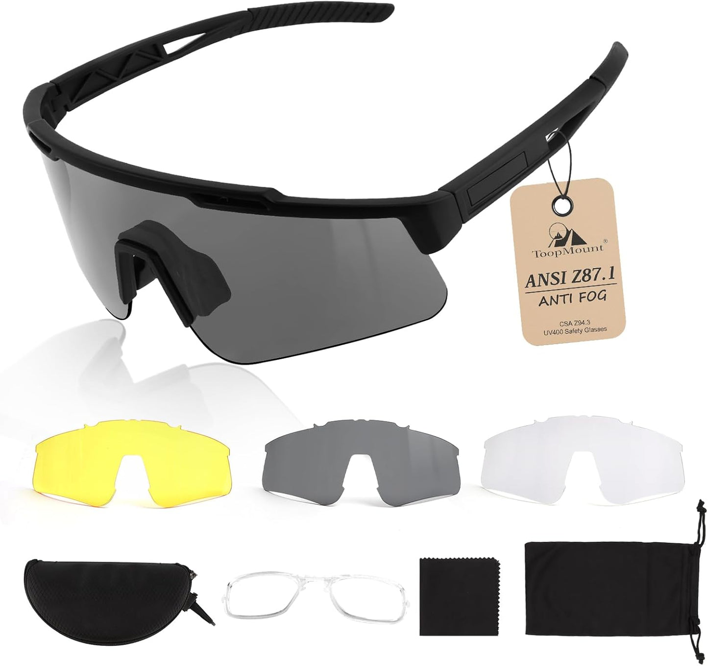 Skiennix Tactical Eyewear - Anti-Fog Sports Glasses with UV400 Protection & 3 Interchangeable Lenses