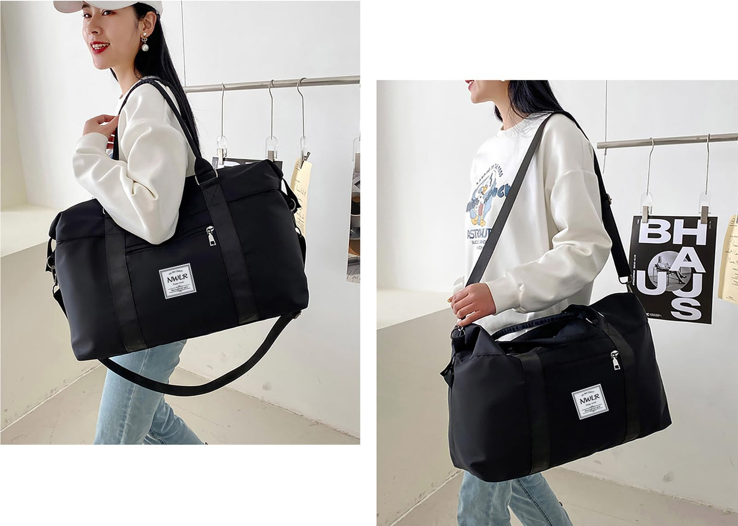 NWLR Travel Duffle Bag Weekender Overnight Carry on Bag for Women, Black