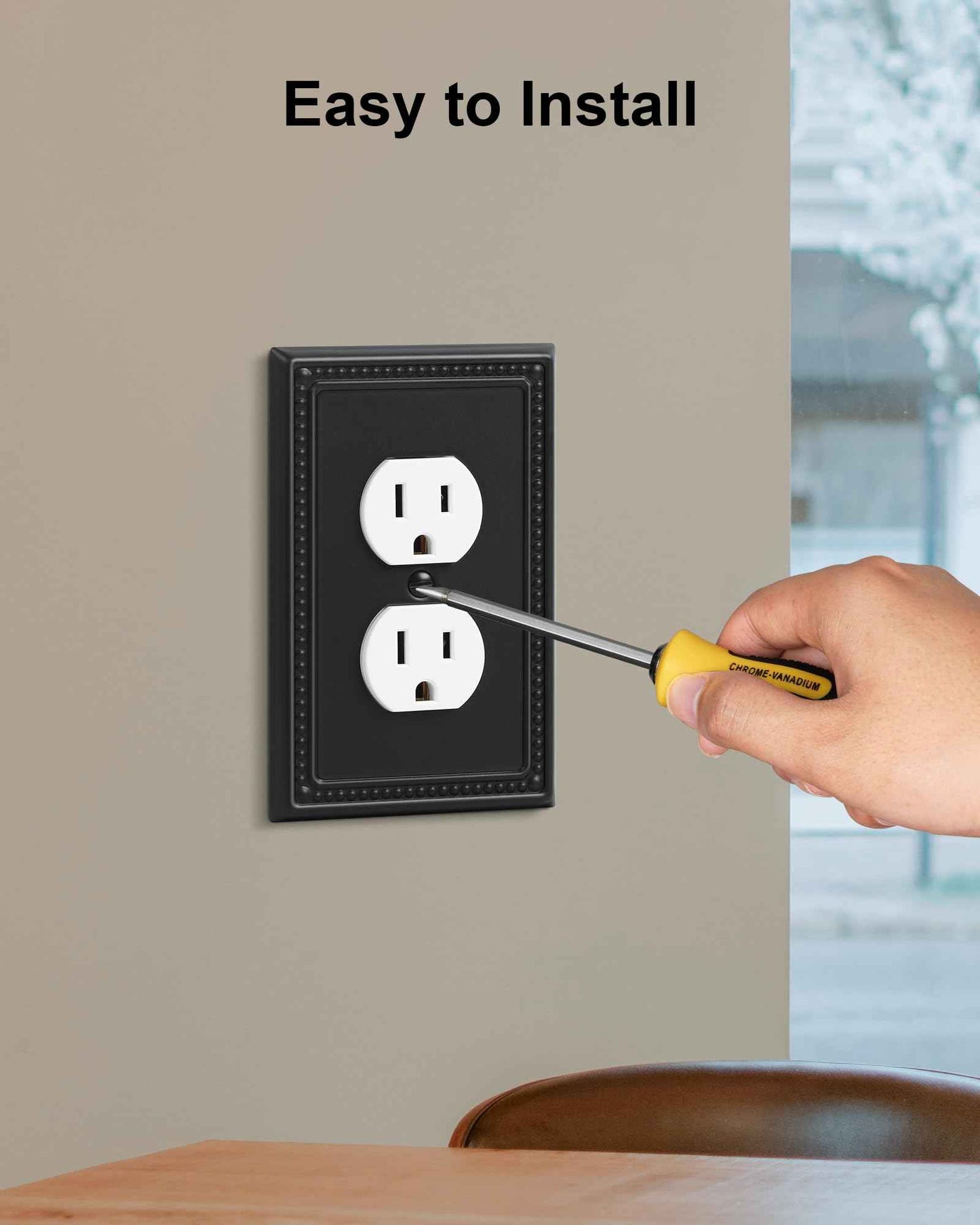 TREEWELL 6-Pack Duplex Outlet Cover, Black Metal Wall Plates for Electrical Outlets, 1 Gang Receptacle Light Switch Cover, Pearls Beaded Decorative Switch Plates and Outlet Covers