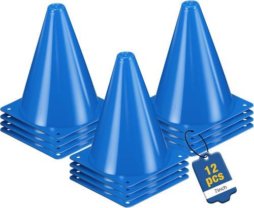 Durable 7-Inch Soccer Cones - 12pcs Plastic Traffic Cones for Sports Training & Agility Drills