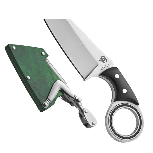 LEASUR Small Pocket Knife with Mechanical Arm and Wooden Sheath, Fixed Blade Knife For Keychain, Box Cutter, Fishing, Camping Tactical Knives, Cool Gadgets for Men (Green)