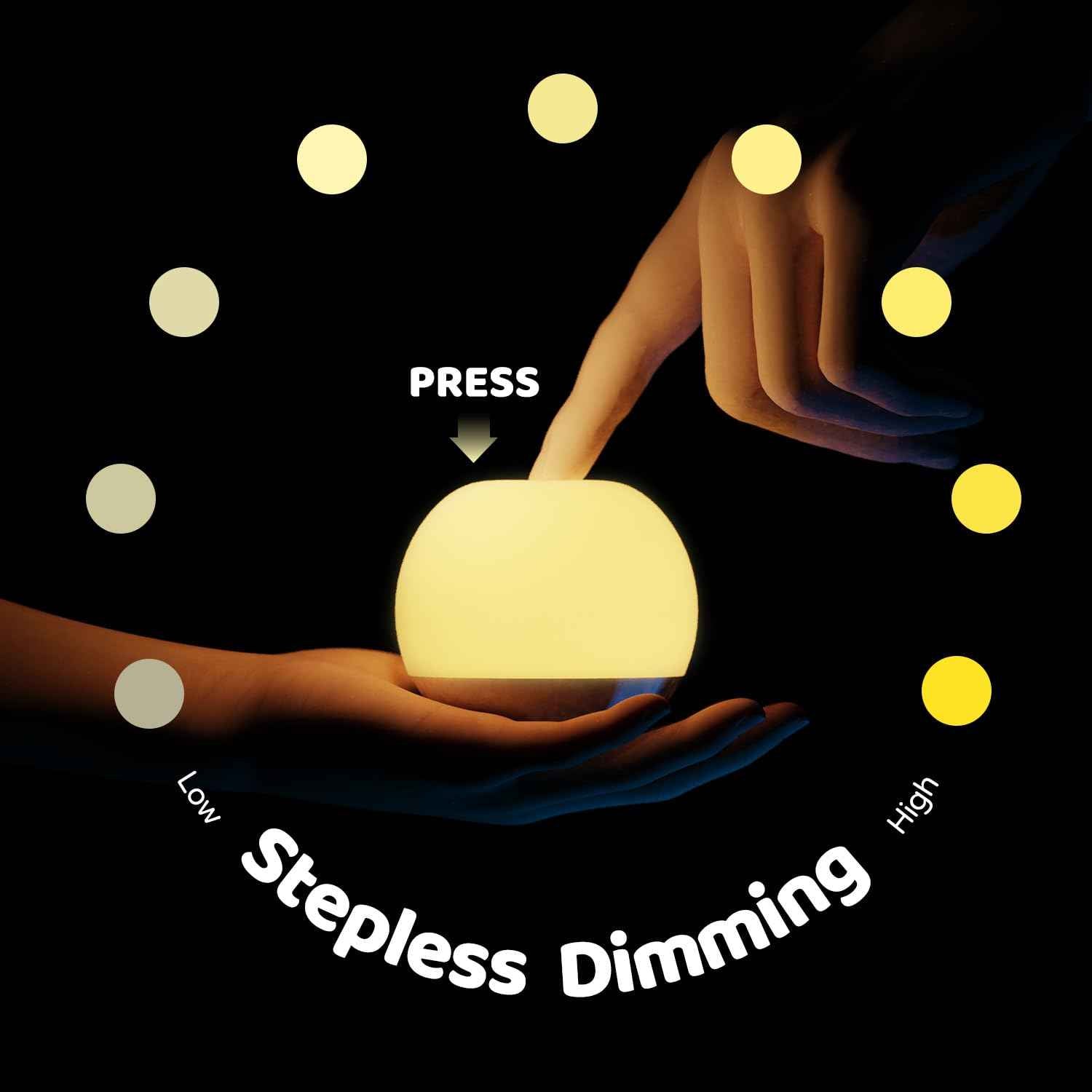 Baby Night Light, Nursery Night Lamp for Breastfeeding, Soft BPA Free Silicone Portable Night Light, 7 Colors Changing & Stepless Dimming, 1h Timer & Touch Control, Rechargeable night light for Kids