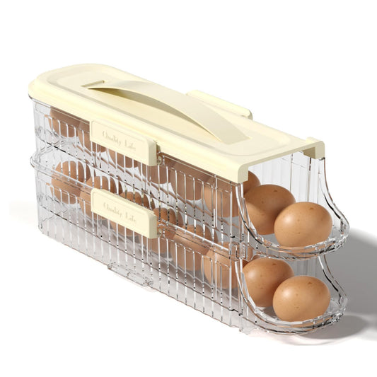 SYXLTSH Egg Holder for Fridge Automatic Rolling, Egg Storager Container Organizer Dispenser for Refrigerator Stackable Removable Inner Tray, Egg Accessories (Clear, 1 Row-2 Tiers)