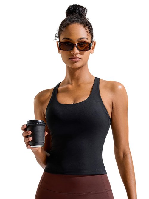 RUNNING GIRL Black Sports Bras for Women, Racerback Molded Cup Padded Yoga Cropped Workout Tops for Women with Removable Pads(3073_Black_M)