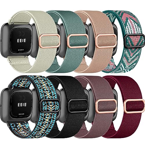 8 Pack Adjustable Elastic Bands for Fitbit Versa 2 - Starlight/Pine Green/Flesh Pink/Green Arrow/Aztec Blue/Black/Smoke Purple/Wine R