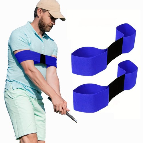 JOBCANU Golf Swing Trainer Aid (2-Pack) - Arm Band Connector for Perfect Swing Plane & Muscle Memory - Lightweight Posture Correction Tool for Beginners - Durable & Comfortable Elastic Strap(Blue)