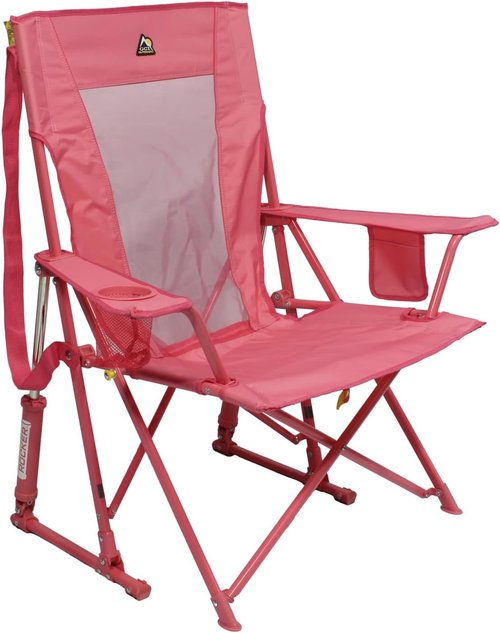 GCI Outdoor Comfort Pro Rocker Camping Chair - Portable Folding Rocking Chair with Durable Armrests & Drink Holder | Blush