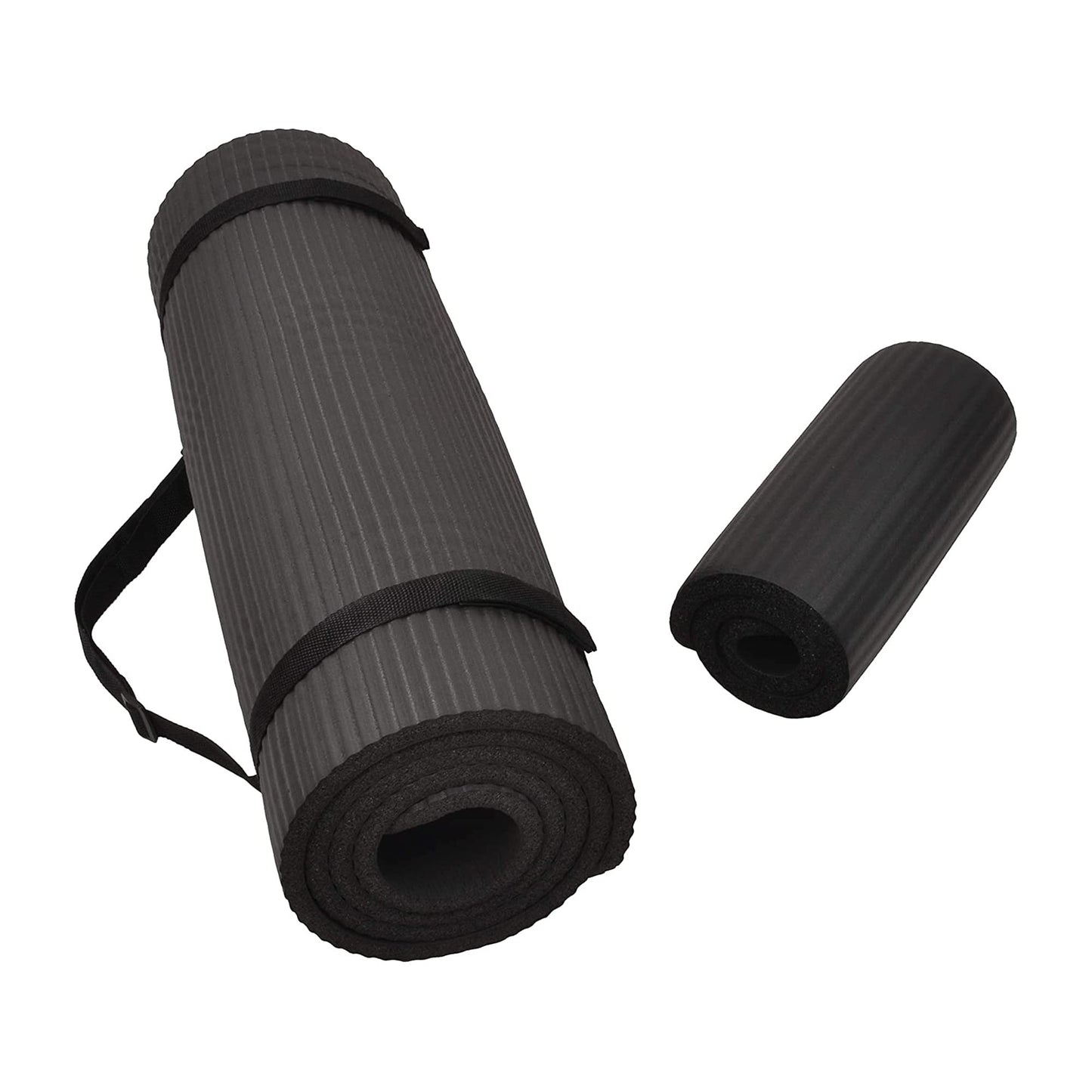 BalanceFrom Fitness GoYoga+ 71x24in Extra Thick High Density Exercise Yoga Mat w/24x10in Knee Pad & Carrying Strap, Black