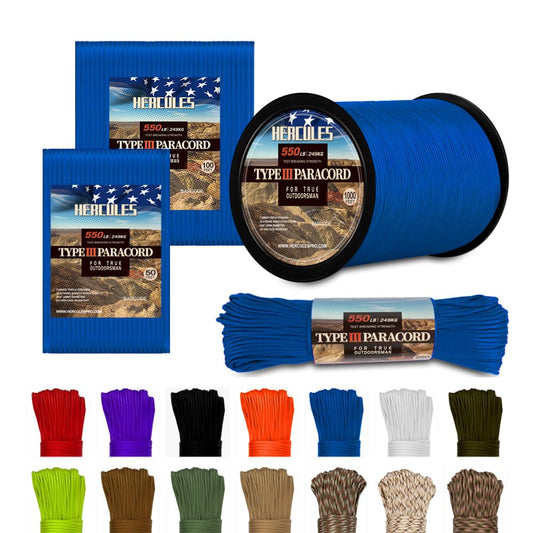 HERCULES Type III Paracord 550 Paracord Rope Parachute Cord, 50' Royal Blue for Survival Rope, Survival Cord