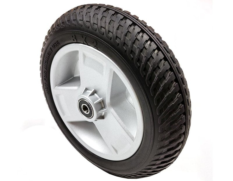 Mobility scooter replacement wheel,8"x2" (200x50) Flat-Free Front Wheel Tri-Spoke Rim for Go-Go & Pride 3-Wheel Travel Mobility Scooters (WHLASMB1872),W/bearing,Silver+Black,1Ea