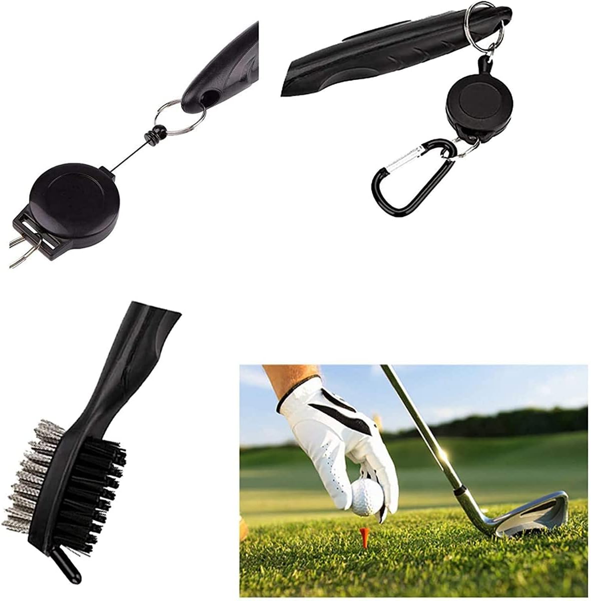 NuRich Tiger Golf Club Groove Brush Cleaner - Lightweight Dual Bristle Tool with Retractable Carabiner