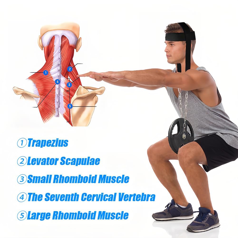 Tiiyee Fitness Neck Harness, Head Harness Neck Training Exerciser Weight Lifting Strength Trainer with Adjustable Strap and Steel Chain for Strengthening Workout Equipment Home Gym Use Men Women