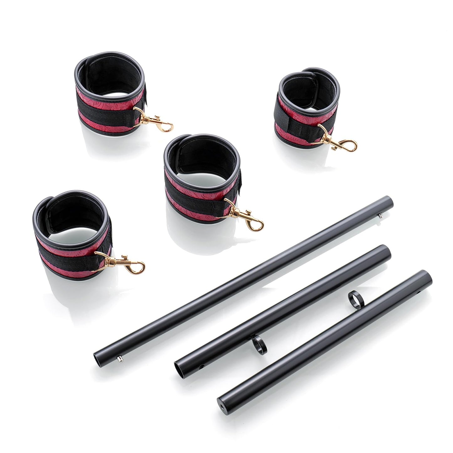 Heavy Duty Stainless Steel Expandable Black Spreader Bar with 4pcs PU Embossed Red Detachable Adjustable Straps,Workout Bar for Home Indoor Gym Training Kit