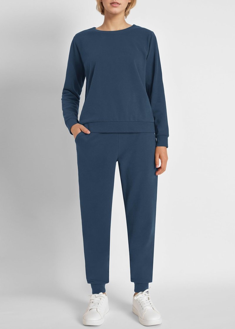 Weintee Women's Petite Jogging Set Pullover Sweatshirt and Sweatpants 2 Piece Sweatsuits M Dark Steel Blue