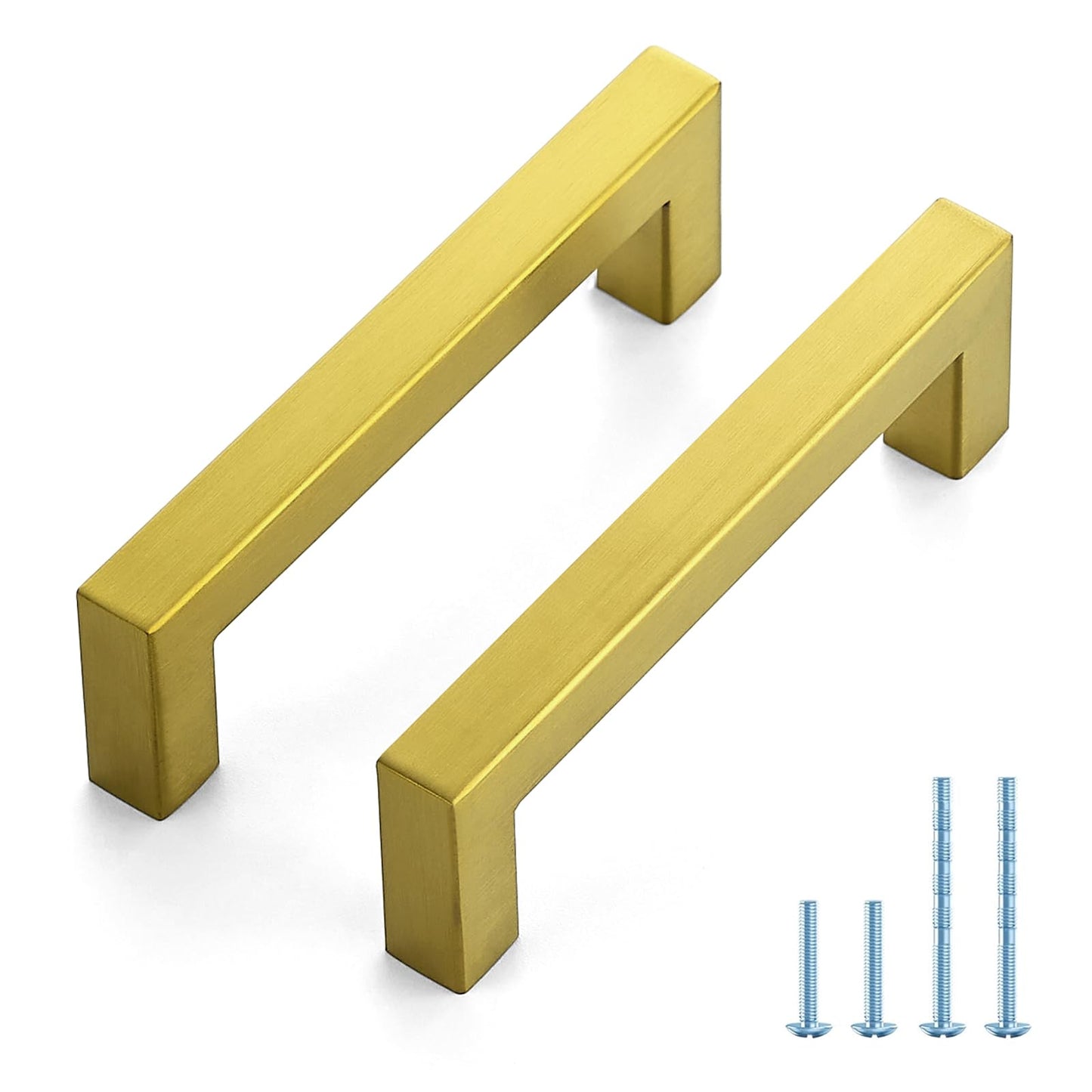 JOY DECOR 2 Pack Cabinet Handles, Gold Cabinet Pulls, 4 Inch Kitchen Handles Square Drawer Pulls Stainless Steel Drawer Hardware Handles, 102mm Hole Centers