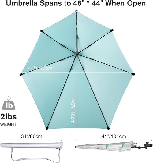 G4Free Adjustable Chair Umbrella - XL UV Protection Sun Shade with Universal Clamp for Beach, Stroller, Golf Cart