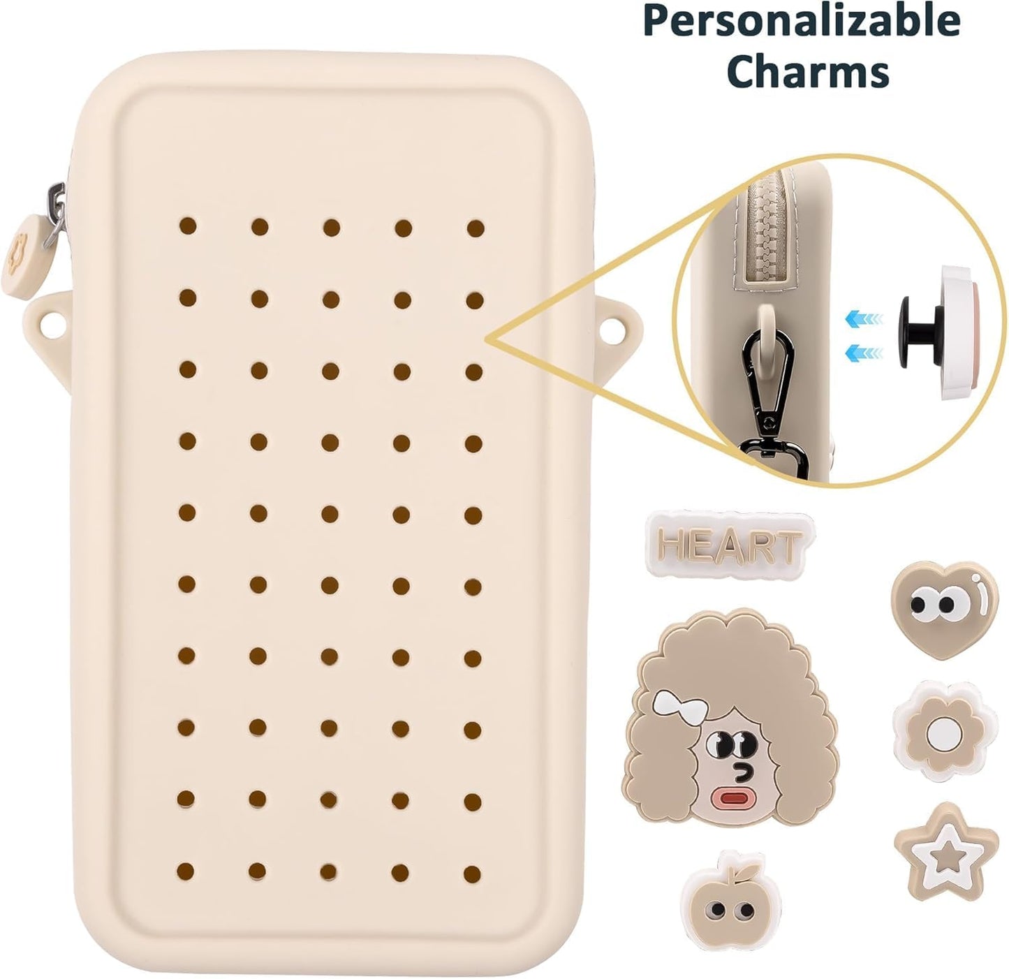 Skiennix Silicone Crossbody Bag - DIY Charm Compatible, Waterproof & Lightweight Phone Purse | Beige