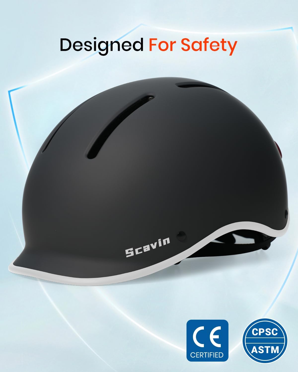 Skiennix Bike Helmet - Adjustable Cycling Helmet with Rechargeable Rear Light | Safety Certified for Adults