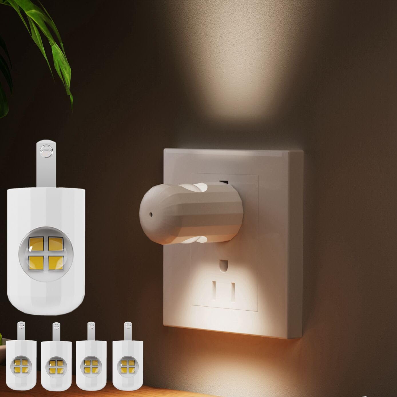 6 Pack Mini LED Night Light Plug in Wall - Dusk to Dawn Auto On/Off, 3000K Soft White (200 Lumen/20W Equivalent), 360° Adjustable Lighting for Bedroom, Bathroom, Stairs, Kids Room, Hallway