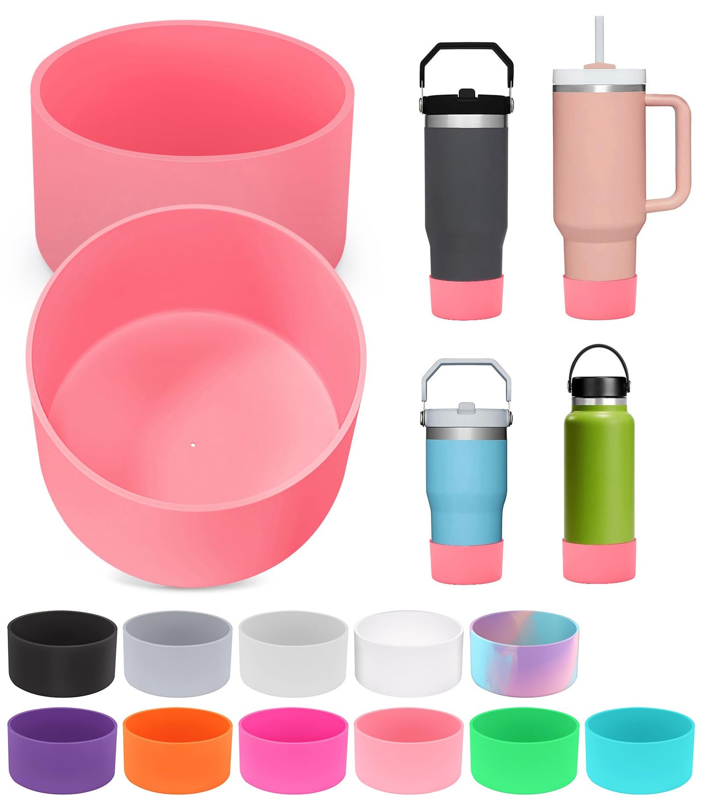 2PCS for Stanley Boot, Silicone Bottom for Quencher Adventure 40oz 30oz IceFlow 20oz 30oz Bottle&for Hydroflask Tumbler 12-24oz for Stanley Cup Accessories Avoid Scratches&Noise