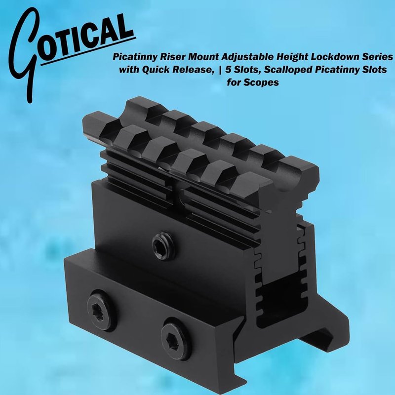 Gotical Picatinny Riser Mount Adjustable Height Lockdown Series with Quick Release - L | 5 Slots, Raise 0.9-1.2 inches, Scalloped Picatinny Slots for Scopes | PO1 | Quick Release, 1.57" L|5