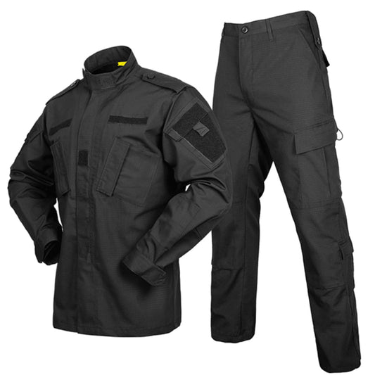 ACU Tactical Military Uniform Set Camo Combat Jacket Pants Suit Outdoor Hunting Paintball Airsoft Apparel for Men Black M