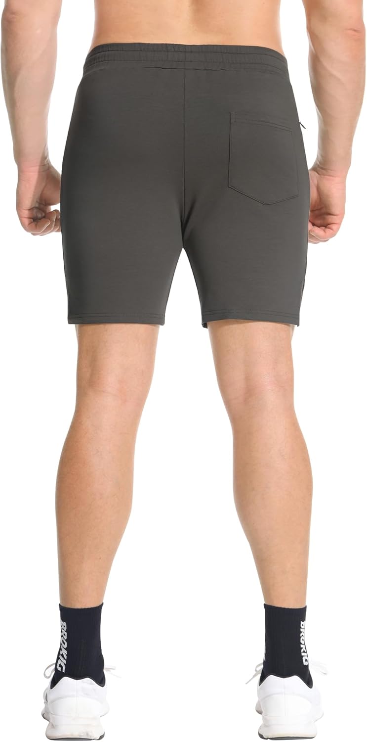 BROKIG Men's Airstretch Gym Shorts - 5 Inch Slim Fit Athletic Workout Shorts with Zipper Pockets