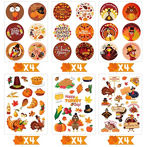 Thanksgiving Turkey Stickers - 300 PCS, 24 Sheets