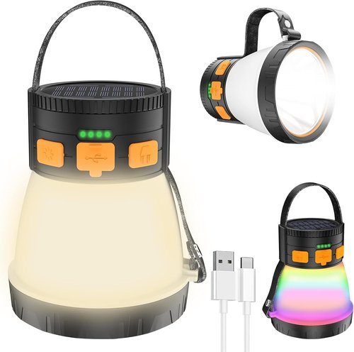**Skiennix LED Camping Lantern - 1500 Lumens Rechargeable with Solar Panel & 8 Light Modes | Waterproof Design**