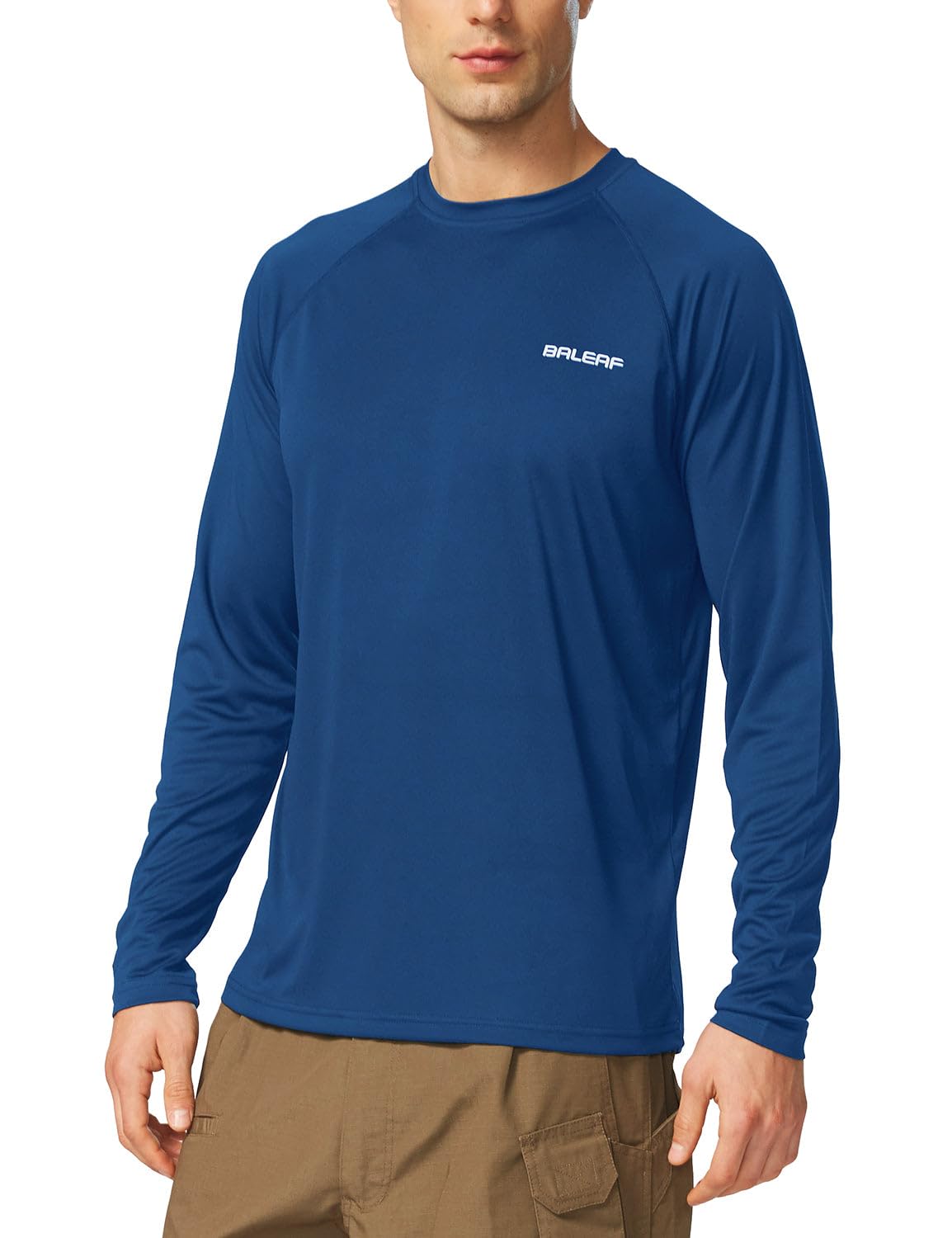 baleaf Mens UPF 50+ Sun Protection Shirts Long Sleeve Rash Guard, Quick Dry 4-Way Stretch for Fishing Swimming Surfing 01-Ocean Blue S