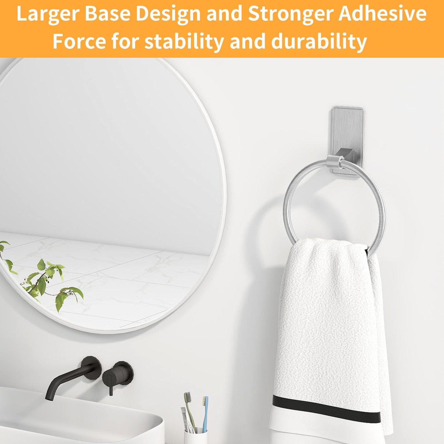 Towel Ring, SUS304 Hand Towel Holder for Bathroom，Adhesive Towel Holder Bathroom Towel Hanger for Bathroom, Kitchen, Brushed Nickel