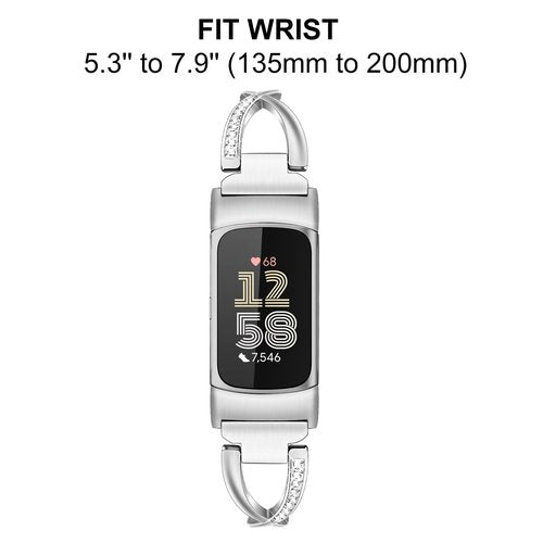 Dhwazz Women Band for Fitbit Charge 6 / Charge 5 Stainless Steel & Diamond Strap Jewelry Wristband