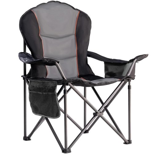 Foristrail Large Camping Chair with Side Table Heavy Duty 500LBS - Folding Outdoor Chair with Cooler Bag (Black & Gray, 1 PCS)