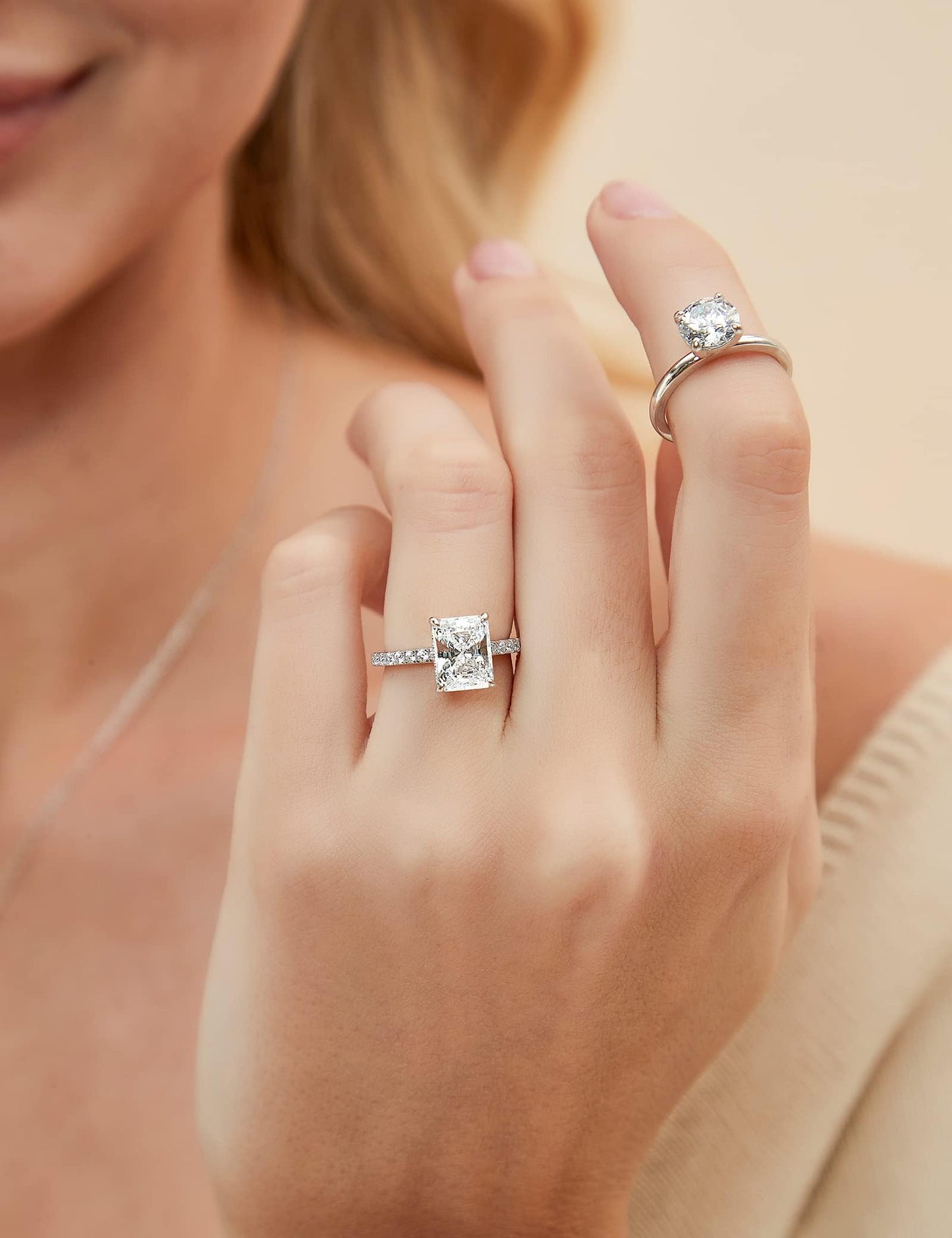 EAMTI 3CT 925 Sterling Silver Engagement Rings Radiant Cut Solitaire Cubic Zirconia CZ Wedding Promise Rings for Her Wedding Bands for Women Size 9.5