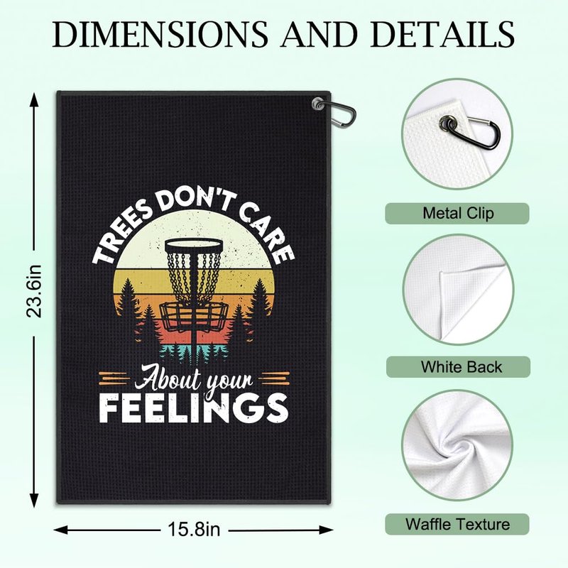 DYJYBMY Trees Don’t Care About Your Feelings Funny Printed Disc Golf Towel for Golf Bags with Clip, Flying Funny Disc Sport Towel for Disc Golfer Men Women, Towel Gifts for Dad Mom Disc Golf Lover