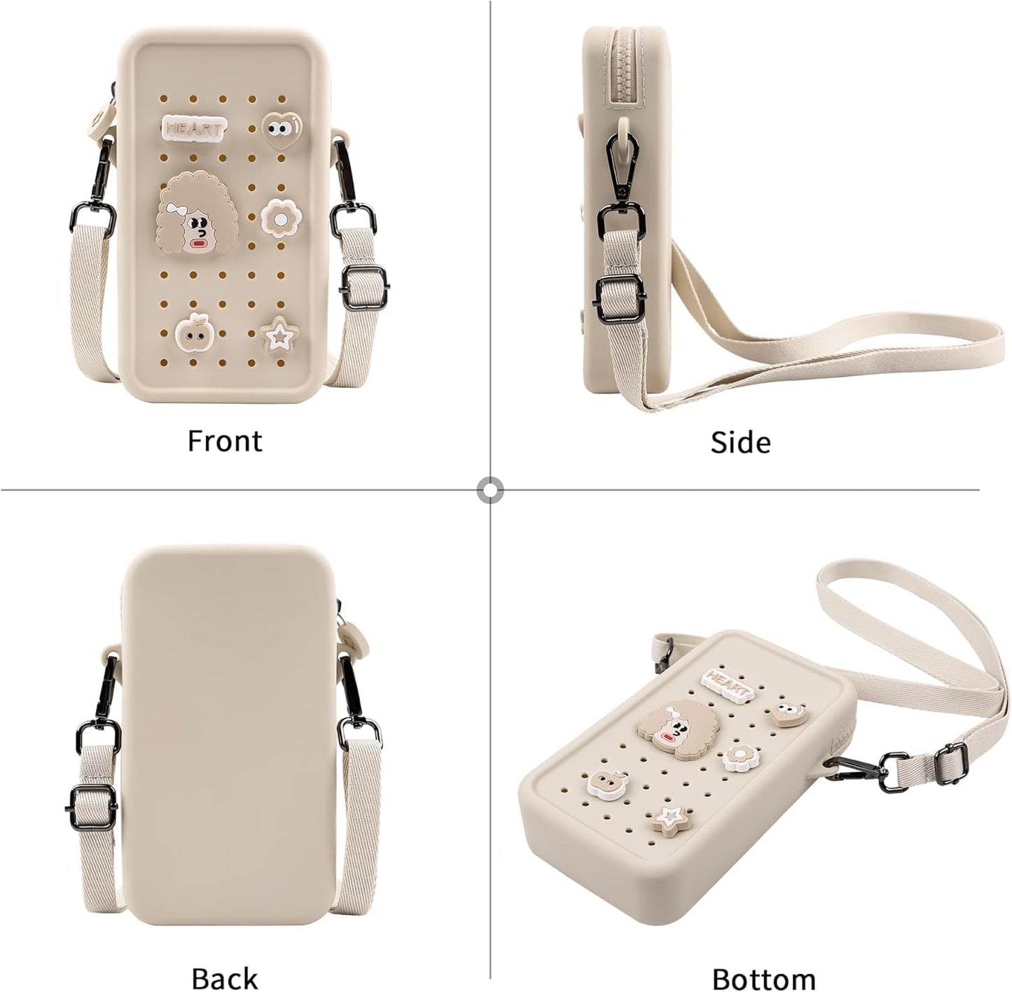Skiennix Silicone Crossbody Bag - DIY Charm Compatible, Waterproof & Lightweight Phone Purse | Beige