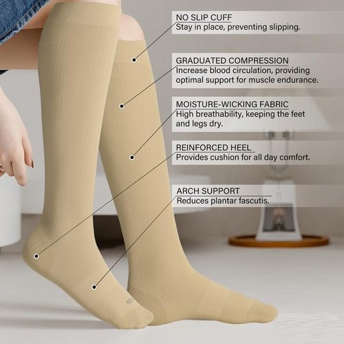 LEVSOX Bamboo Compression Socks - 20-30 mmHg Knee High Support for Pregnant Women | Cute Travel Design