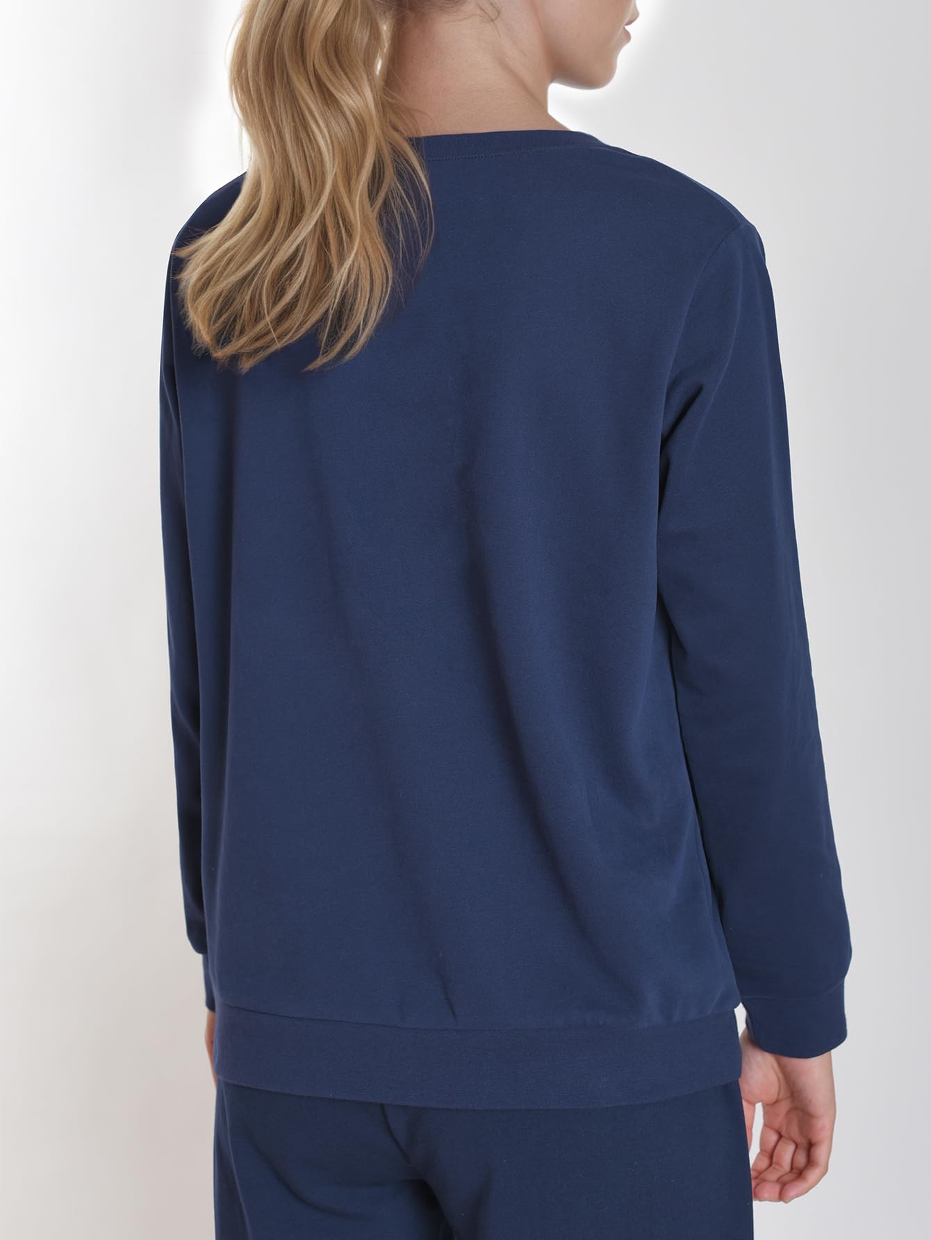 Weintee Women's Petite Cotton Sweatshirts for 5 FT Short M Navy