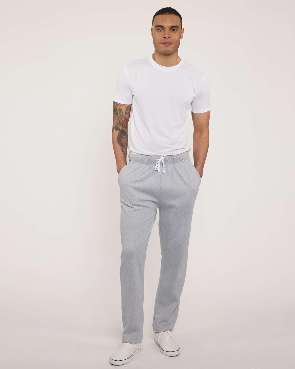 Real Essentials Men's Tech Fleece Sweatpants - 3 Pack, Open Bottom with Pockets | Big & Tall Sizes Available
