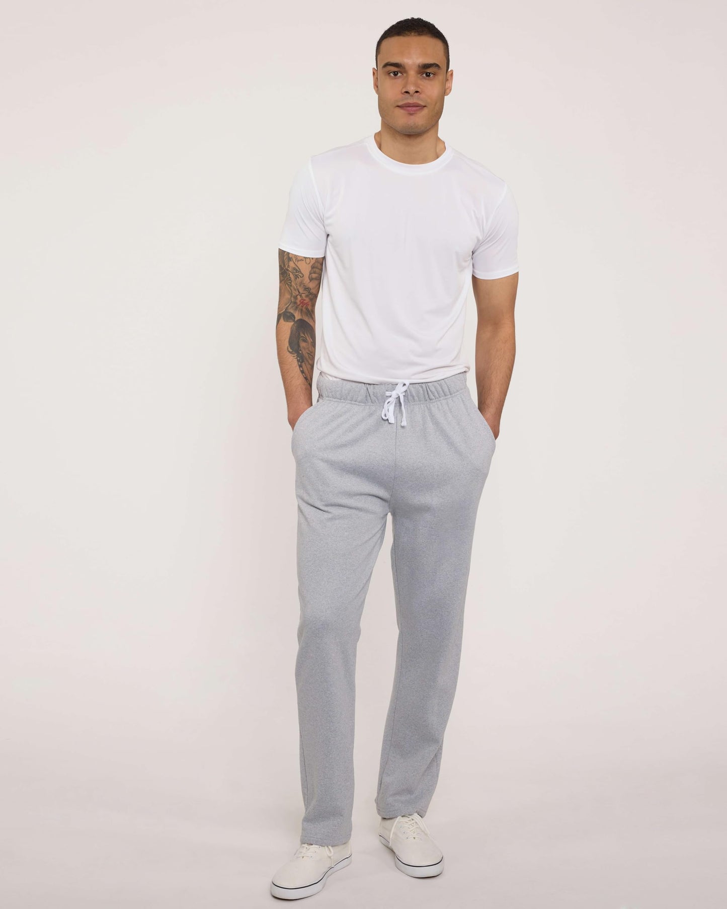 Real Essentials 3 Pack: Men's Tech Fleece Athletic Casual Open Bottom Sweatpants with Pockets (Available in Big & Tall)