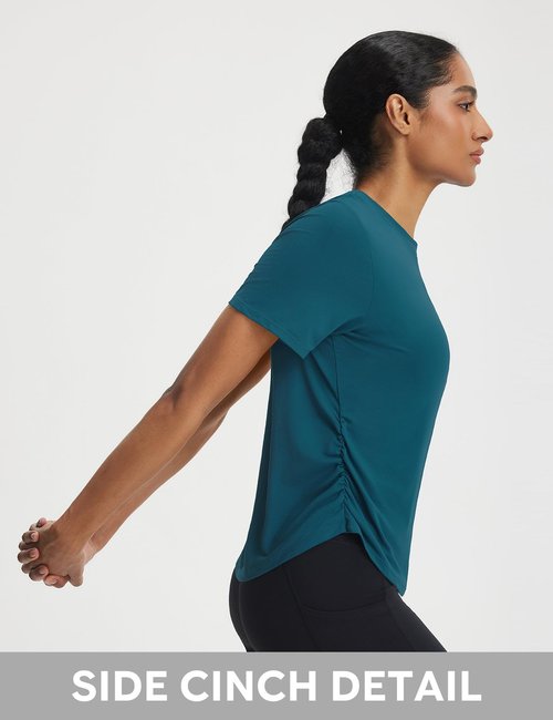 baleaf Women's Short Sleeve Yoga Shirts Soft UPF 50+ Workout Tops Sun Protection Athletic T-Shirts Blue M