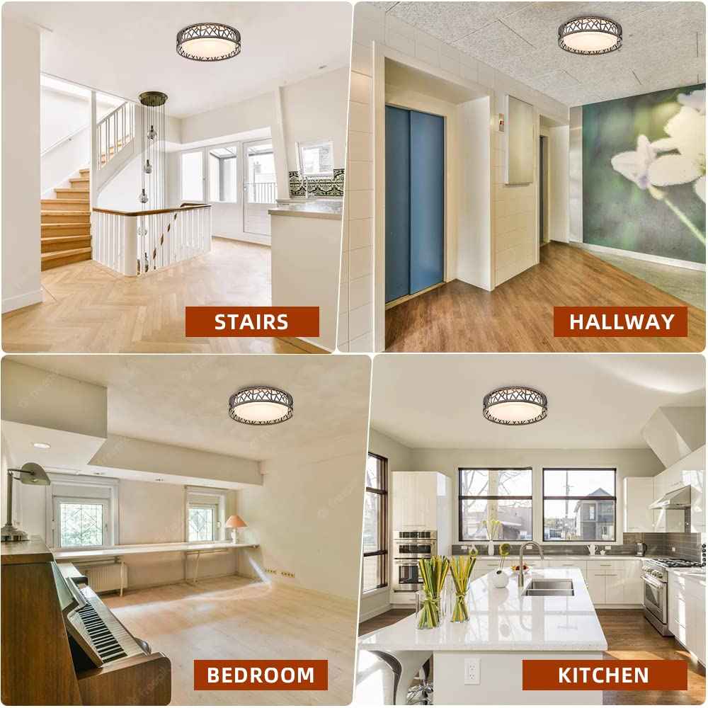 VICNIE LED Flush Mount Ceiling Light 2 Pack, 14 Inch 20W Dimmable Round Deco Lighting Fixture Oil Rubbed Bronze Finished,1400 Lumens 3000K Warm White, ETL Listed Metal Body White Acrylic Lampshade