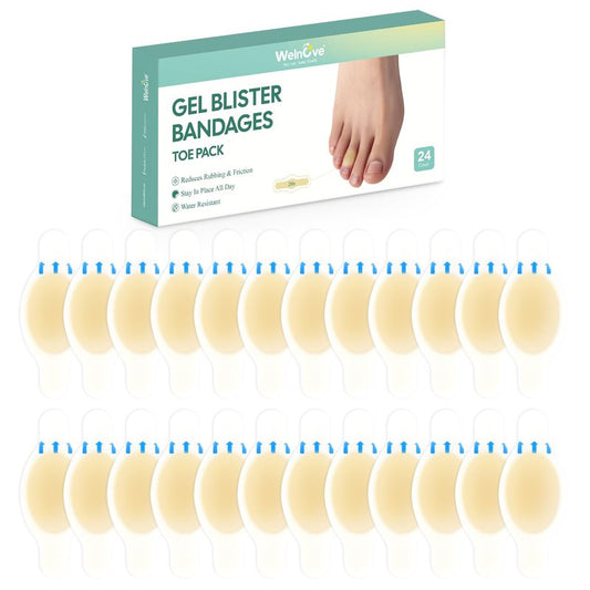 Welnove Gel Blister Bandage - 24 PCS Hydrocolloid Bandages for Prevention & Recovery, Blister Cushions for Heel, Toes & Foot, Blister Bandages for High Heels, Sandals, Wedding, Party (Toe Pack)